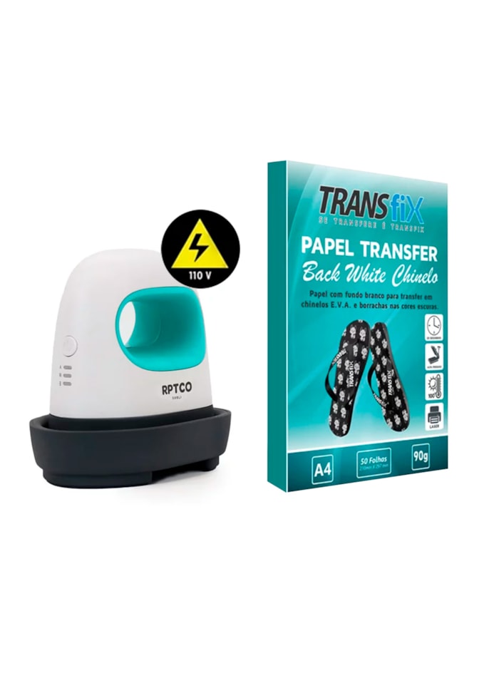Mini Prensa Plana Térmica 110V + Papel Back White Chinelo 90G - 50FLS