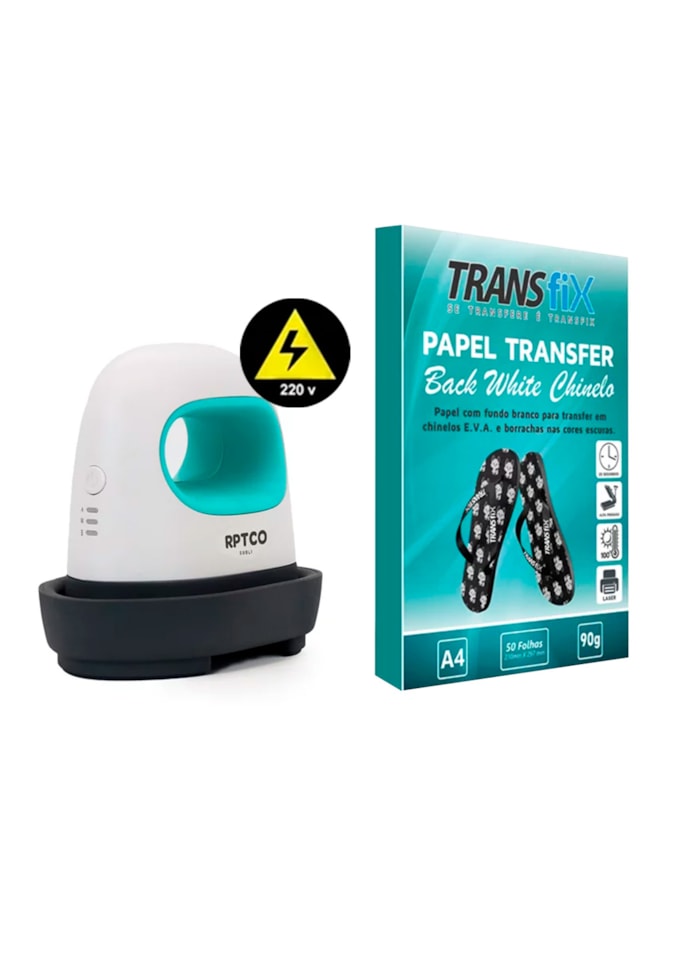 Mini Prensa Plana Térmica 220V + Papel Back White Chinelo 90G - 50FLS