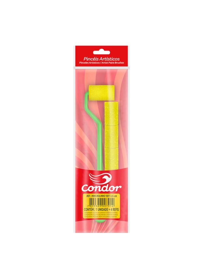 Mini Rolo de Espuma 3,5cm C/ 4 Refis Condor