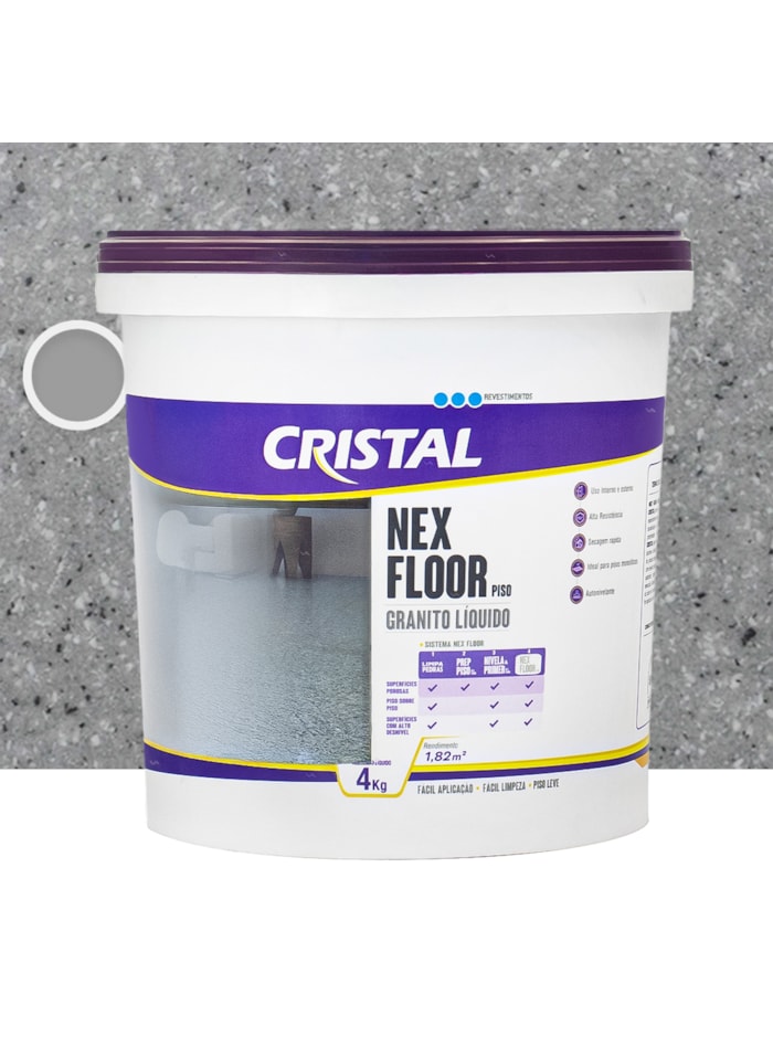 Nex Floor Granito Líquido Cristal, 4KG Cinza Corumbá - Autonivelante, Uso Interno e Externo