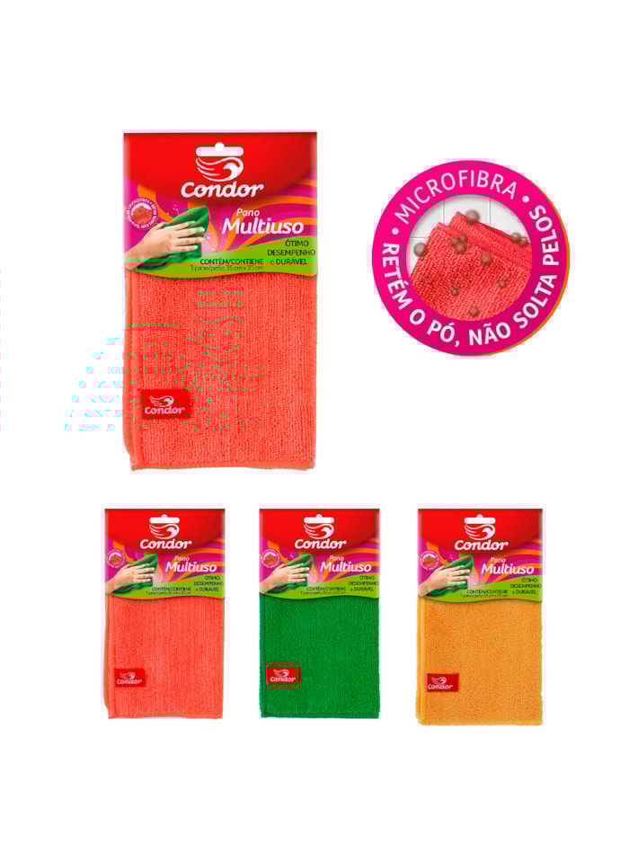 Pano para Limpeza Multiuso de Microfibra 35x35cm Condor