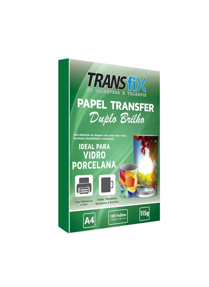 Papel Duplo Brilho para Vidro e Porcelana 115G- 100 Folhas