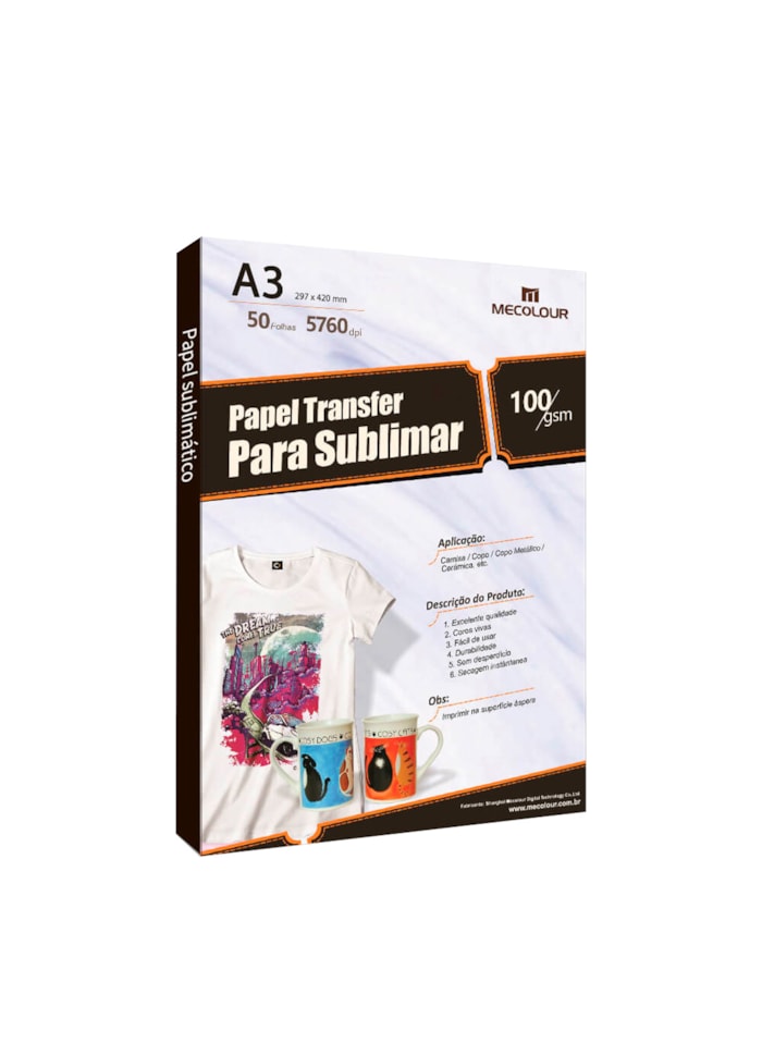 Papel Sublimático A3 297x420mm Mecolour - 50 Folhas
