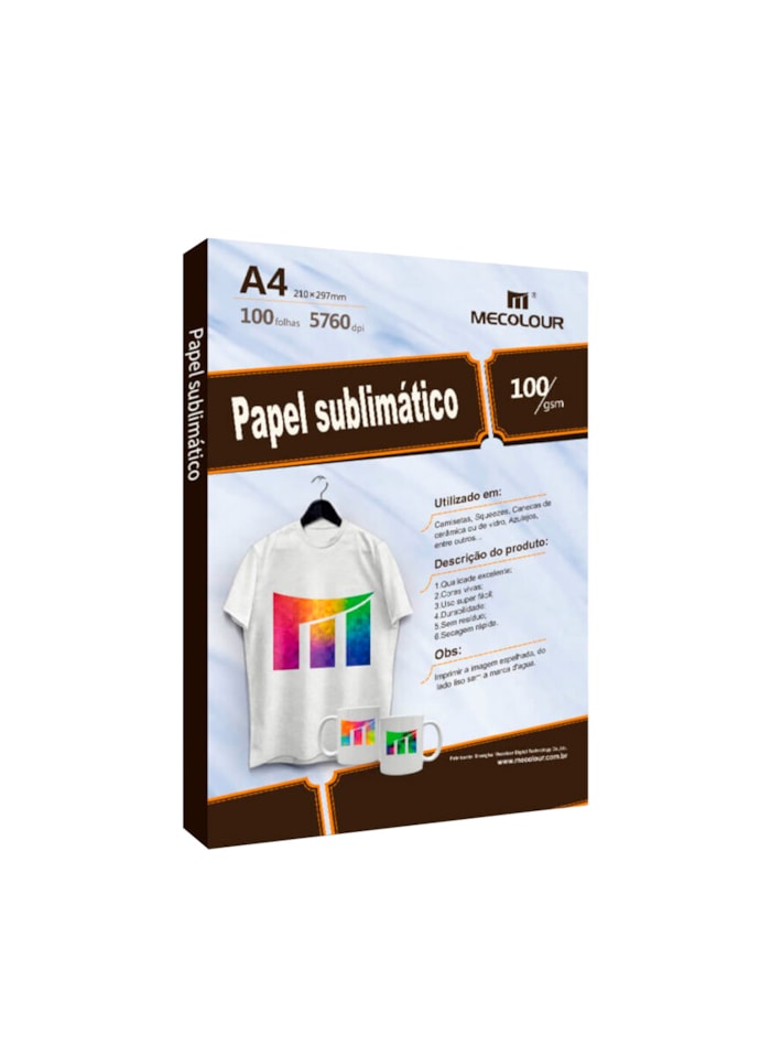 Papel Sublimático A4 210x297mm Mecolour - 100 Folhas
