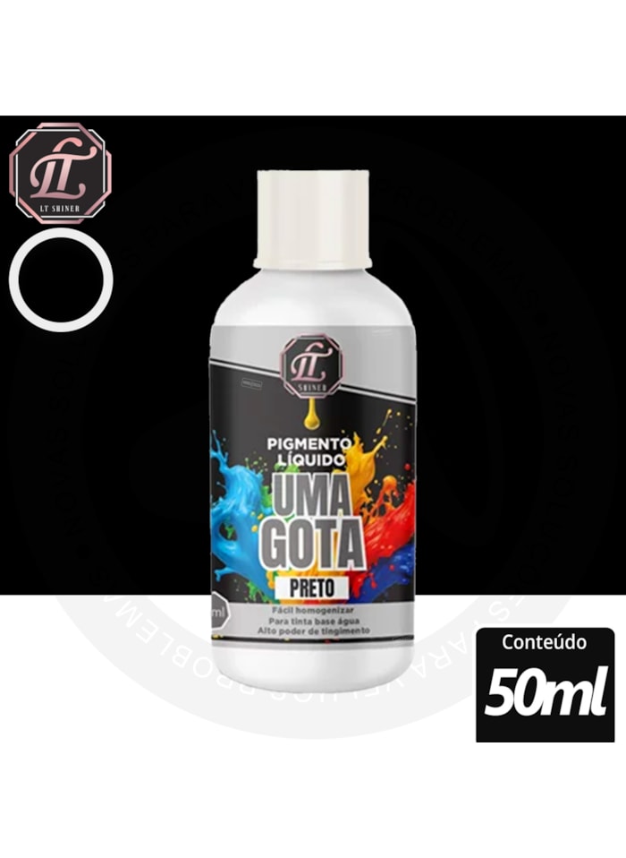 Pigmento Uma Gota LT Shine, 50ML Preto - Pronto Para Uso, Fácil de Homogeneizar