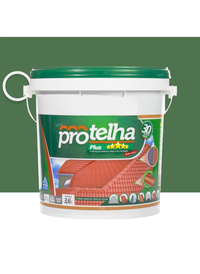 Protelha Plus Cristal, 3,6L Verde Quadra - Tinta Impermeabilizante para telhas