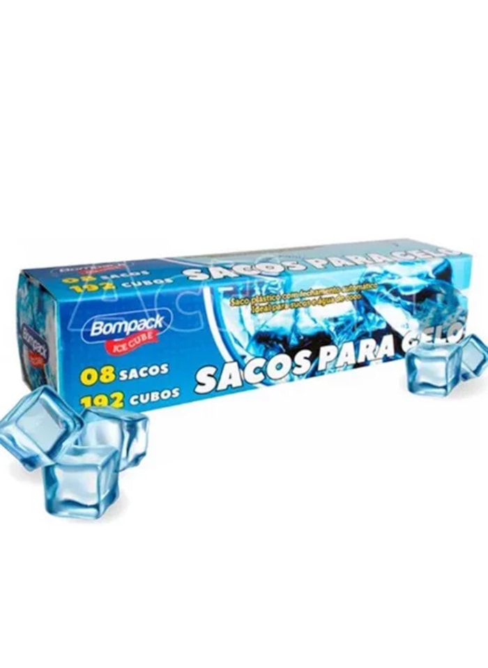 Saco para Gelo Bompack Descartável - 1 Caixa c/ 8 sacos de 192 cubos