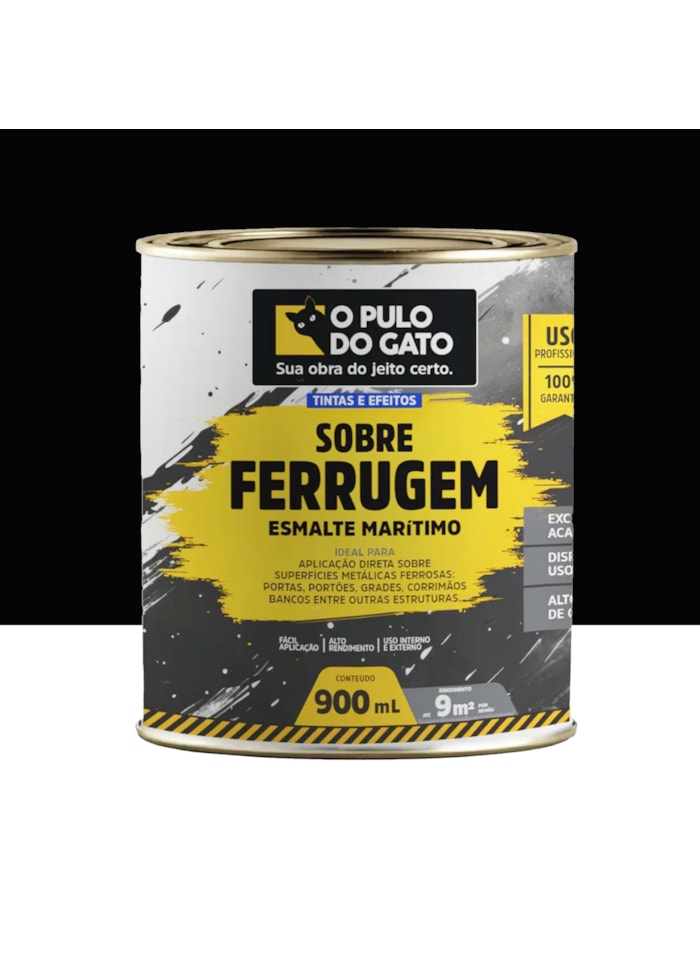 Sobre Ferrugem Esmalte Marítimo O Pulo do Gato, 900G Preto Chassis SB - Uso Interno e Externo