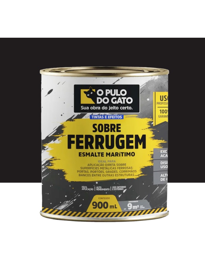Sobre Ferrugem Esmalte Marítimo O Pulo do Gato, 900G Preto - Uso Interno e Externo