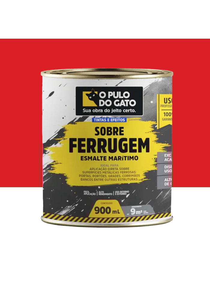 Sobre Ferrugem Esmalte Marítimo O Pulo do Gato, 900G Vermelho - Uso Interno e Externo