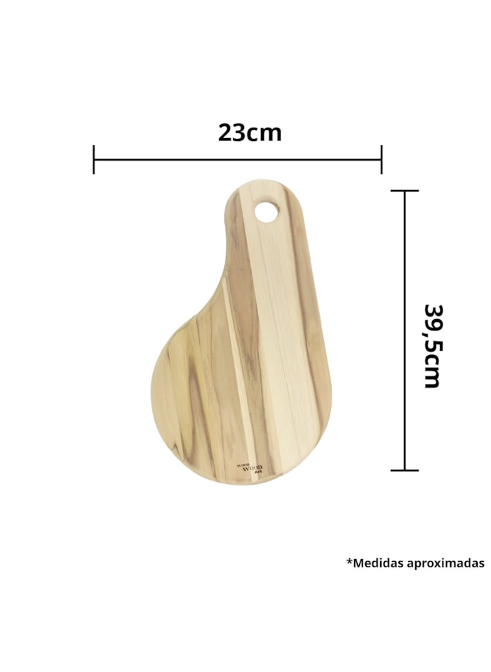Tabua de Madeira Crua - Formato de Pera 39,5x23cmv