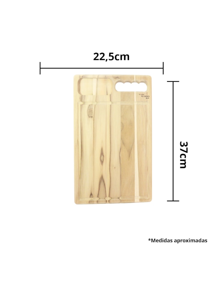 Tabua de Madeira Crua - Formato Retangular c/ Alça e Petisqueira 37x22,5cm