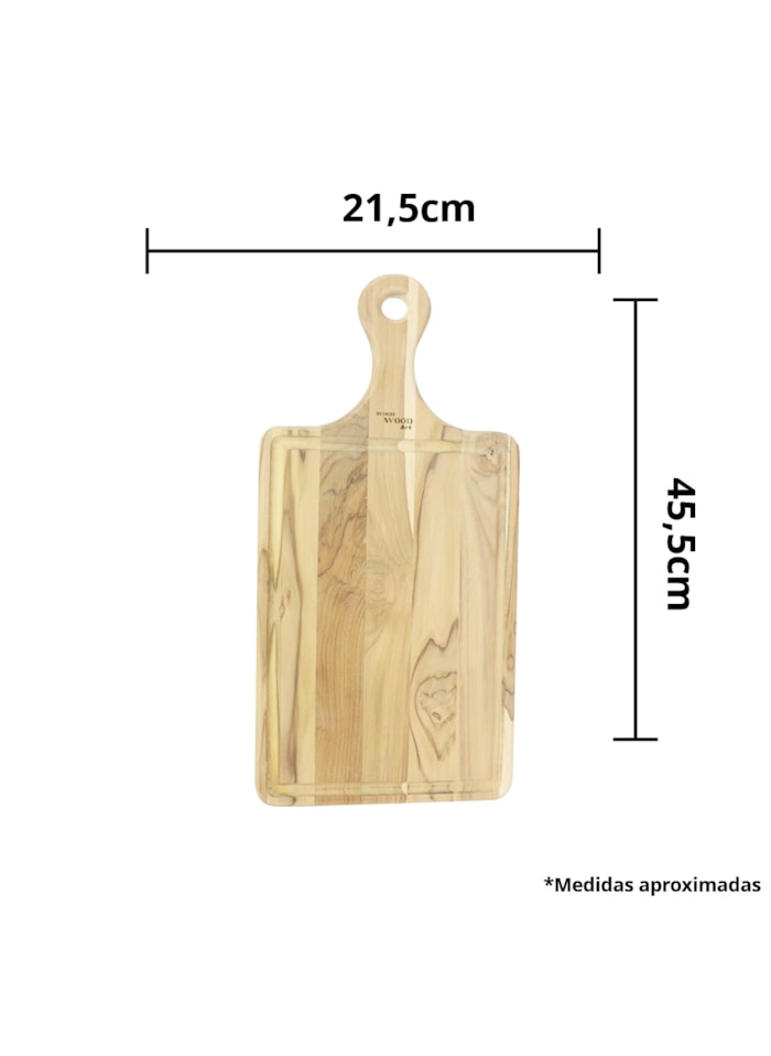 Tabua de Madeira Crua - Formato Retangular c/ Cabo 45,5x21,5cm