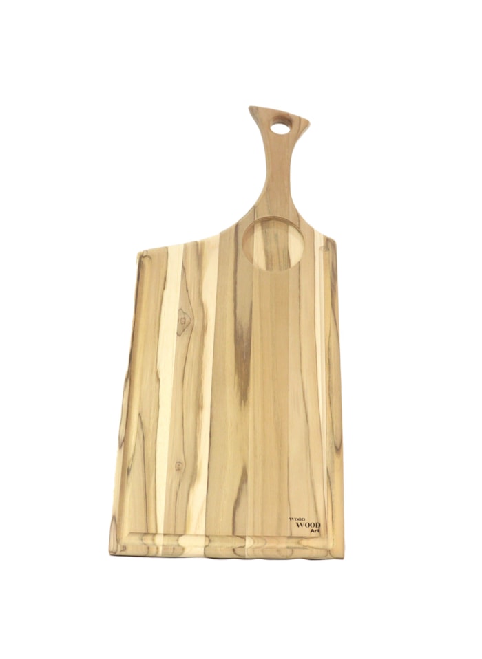 Tabua de Madeira Crua - Formato Retangular c/ Cabo e Petisqueira