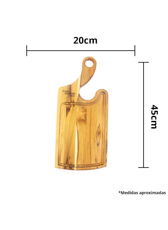 Tabua de Madeira Tratada - Formato Ergonômico c/ Cabo 45x20cm