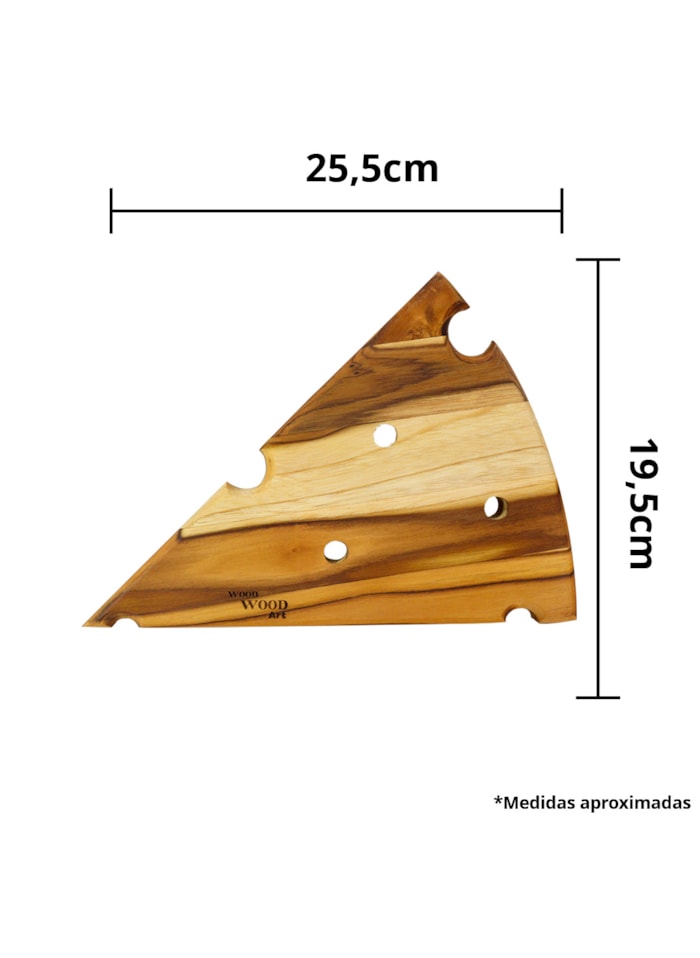 Tabua de Madeira Tratada - Formato Quejo 25,5x19,5cm