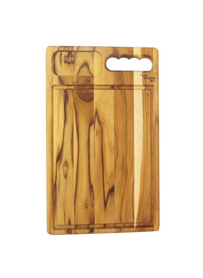 Tabua de Madeira Tratada - Formato Retangular c/ Alça e Petisqueira 37x22,5cm