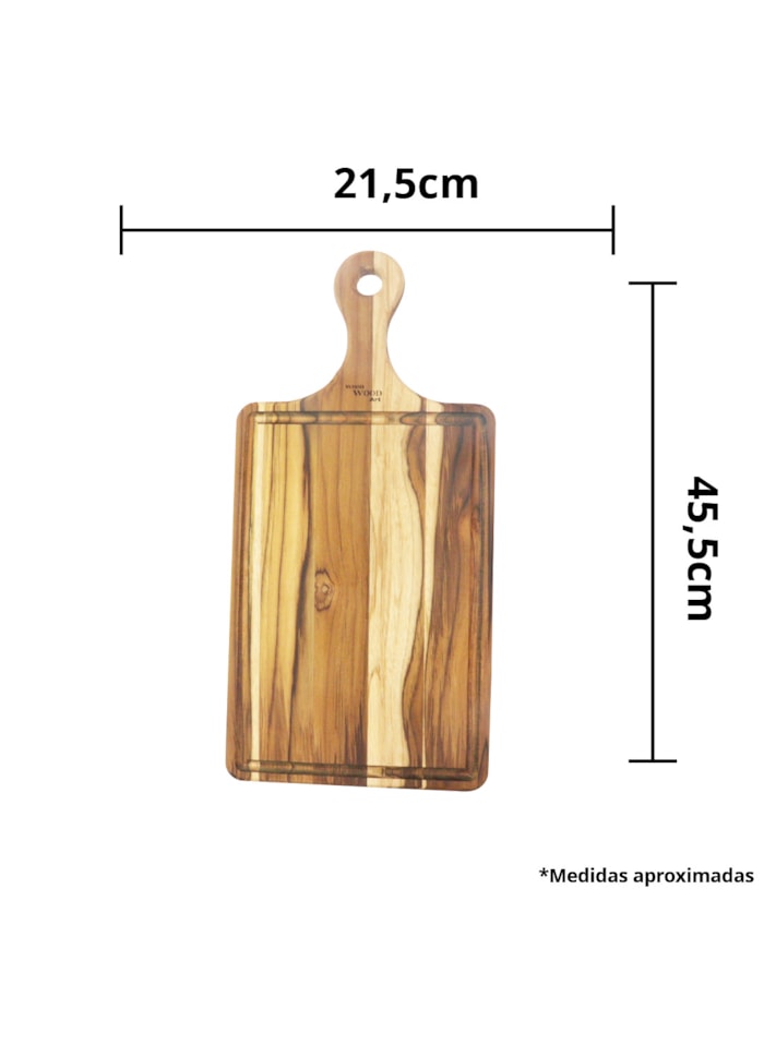 Tabua de Madeira Tratada - Formato Retangular c/ Cabo 45,5x21,5cm