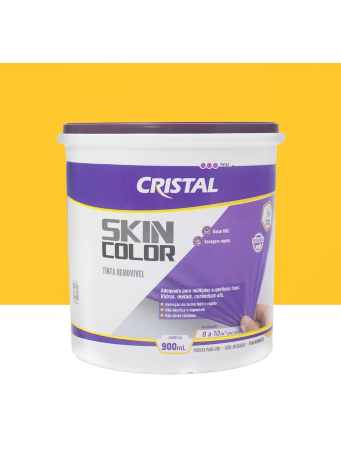 Tinta Removível Skin Color Cristal, 900ML Amarelo Sol - Fácil de Aplicar, Pronto para Uso