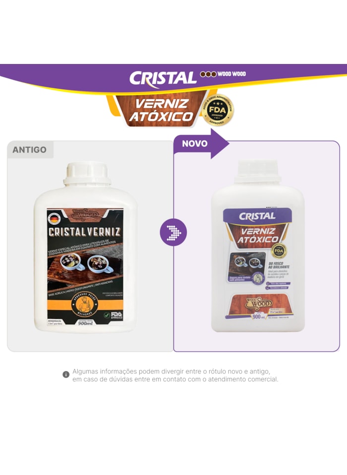 Verniz Cristal  Incolor Atóxico Wood Wood 900ML
