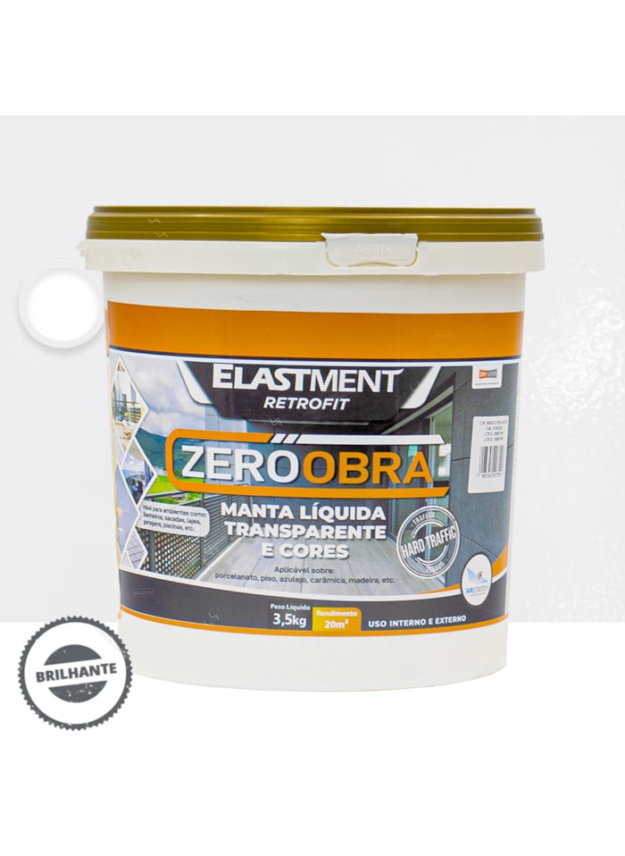 Zero Obra Elastment Verniz Pu Manta Líquida, 3,5KG Brilhante Branco - Baixo VOC, Resistência ao Intemperismo