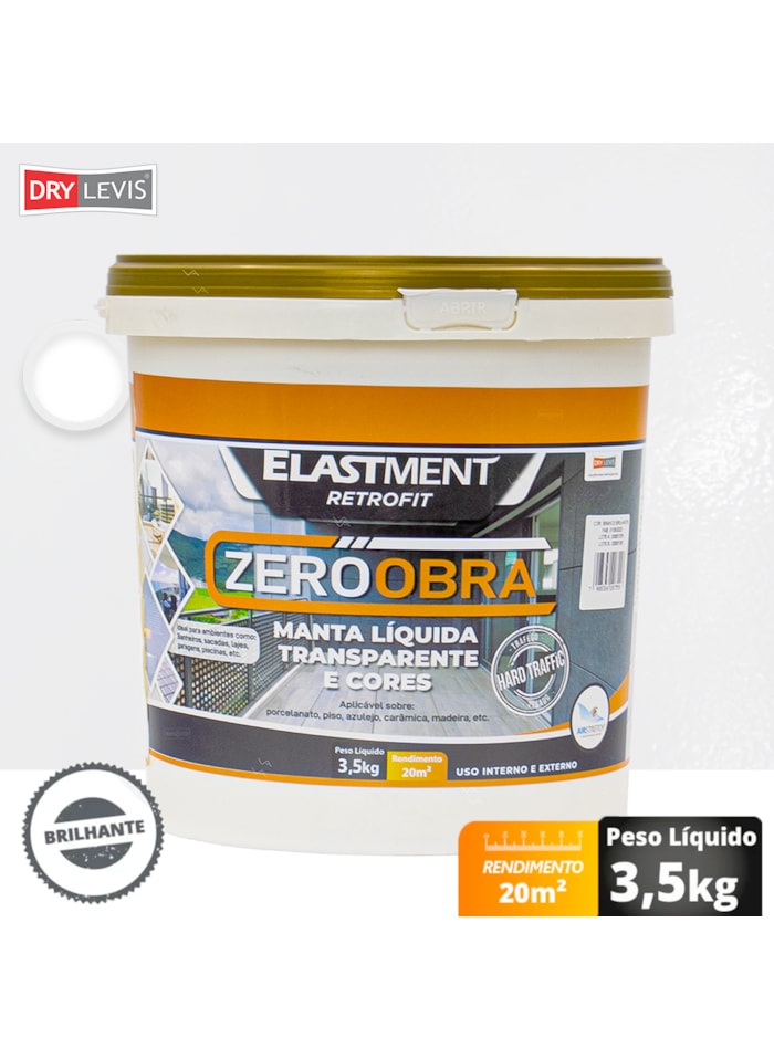 Zero Obra Elastment Verniz Pu Manta Líquida, 3,5KG Brilhante Branco - Baixo VOC, Resistência ao Intemperismo