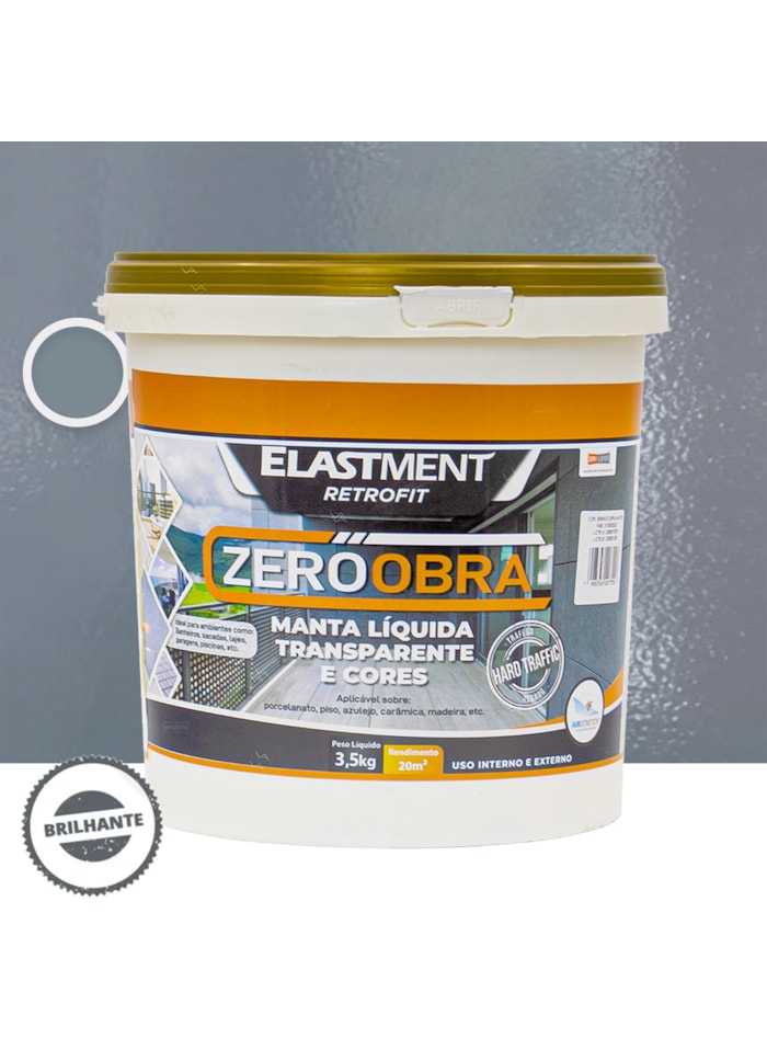 Zero Obra Elastment Verniz Pu Manta Líquida, 3,5KG Brilhante Cinza Escuro - Baixo VOC, Resistência ao Intemperismo