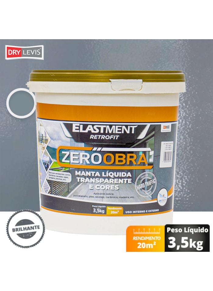 Zero Obra Elastment Verniz Pu Manta Líquida, 3,5KG Brilhante Cinza Escuro - Baixo VOC, Resistência ao Intemperismo