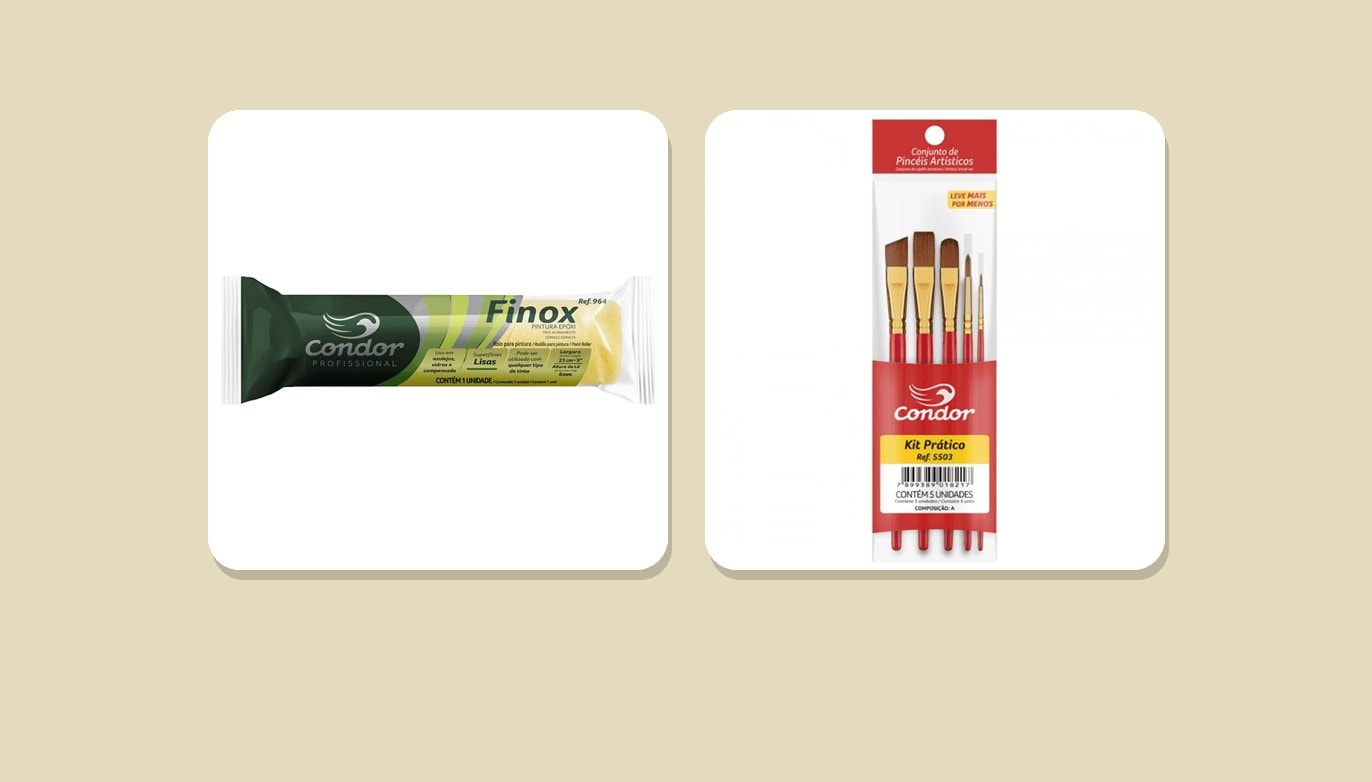 Rolo de lã Finox e kit de pincéis Condor